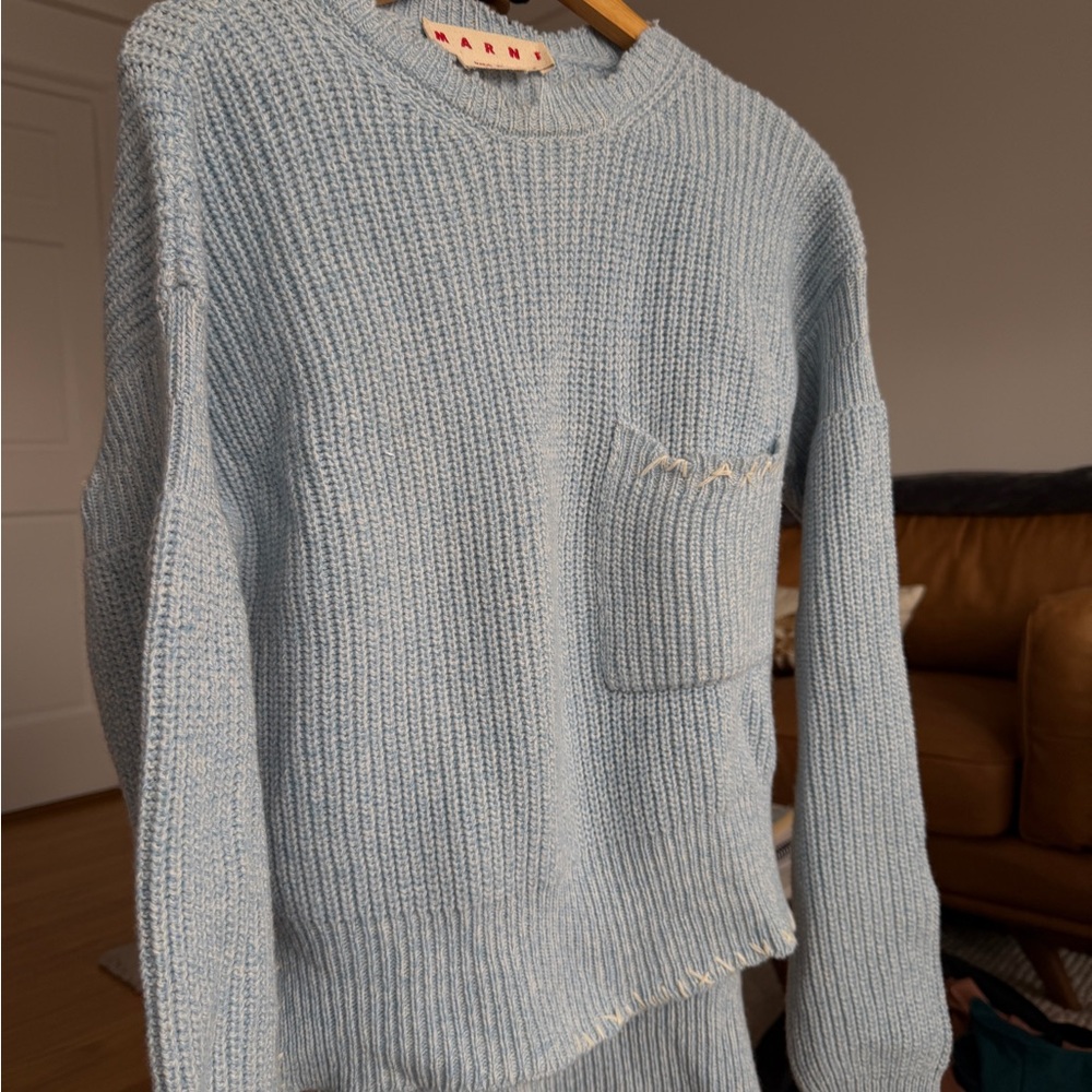 Marni Sky Blue Textured Knit Sweater